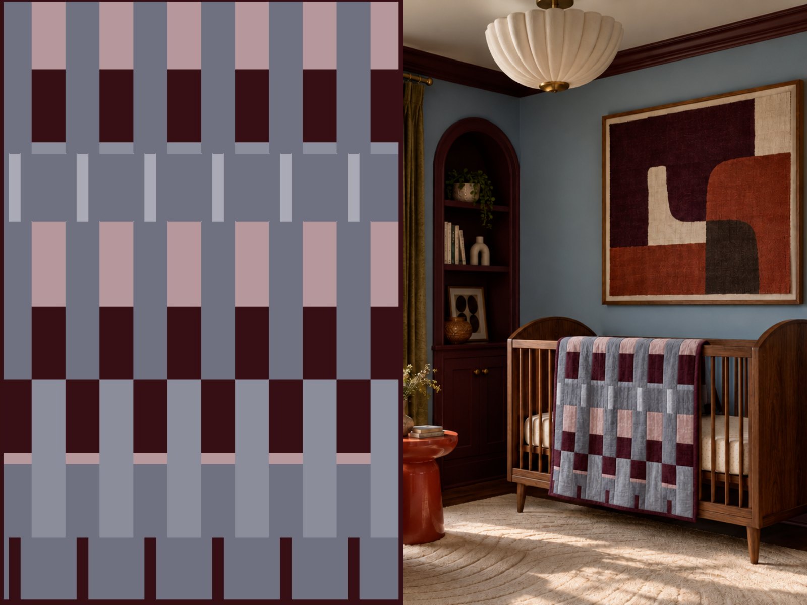 The Lineage quilt in Plaid, styled in a room.