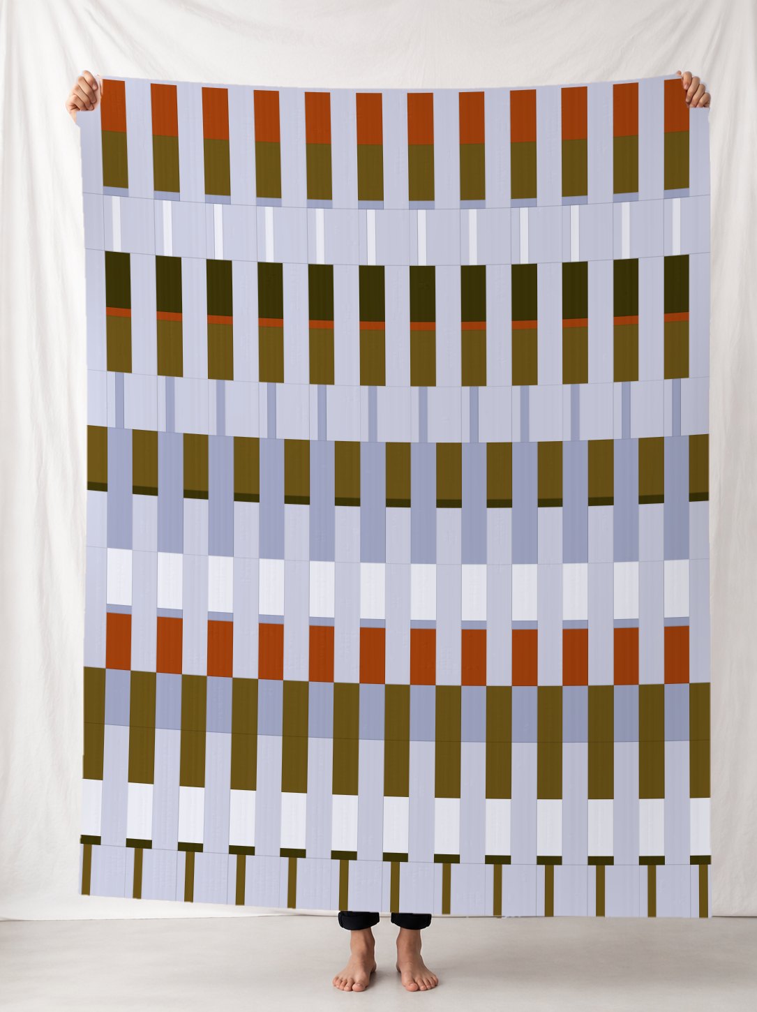 Lineage in the OLIVE & HYDRANGEA colourway, digitally rendered in a room.